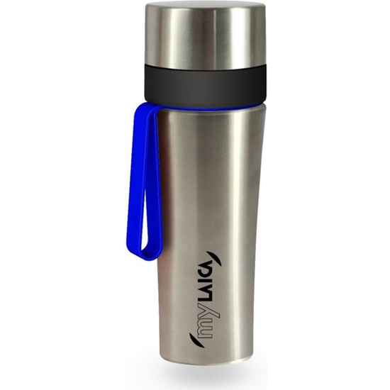 BOTELLA PERSONAL 0,5 L DEPORTIVA Y FILTRANTE EN ACERO INOXIDABLE - COLOR CROMADO AZUL image 0