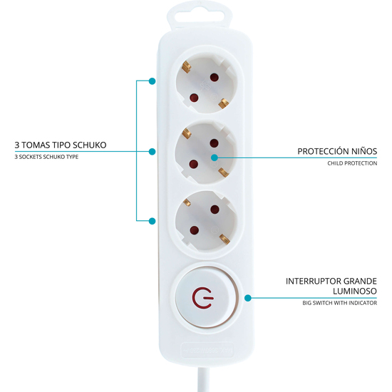 BASE MÚLTIPLE 3 TOMAS INTERRUCTOR BLANCO image 1