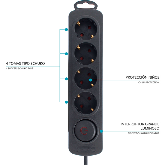 BASE MÚLTIPLE 4 TOMAS INTERRUPTOR NEGRO image 1