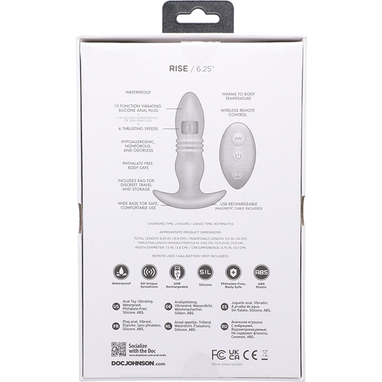 RISE - SILICONE ANAL PLUG WITH REMOTE CONTROL - BLACK image 5