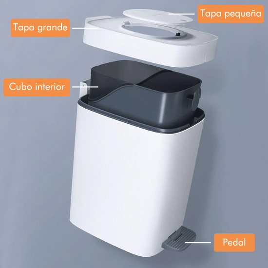PAPELERA CUBO DE BASURA 15 L CUADRADO CON PEDAL INCLUYE 30 BOLSAS image 2