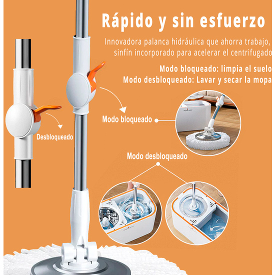 SISTEMA DE LIMPIEZA DEL SUELO - CUBO DE LA FREGONA GIRATORIA 360 + 1 RECARGA image 2