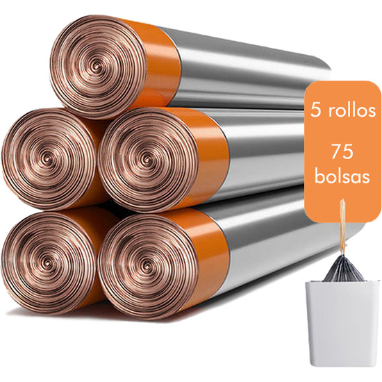 5 ROLLOS (75 BOLSAS) DE BOLSAS DE BASURA FUERTES (14L ~ 15L) image 0