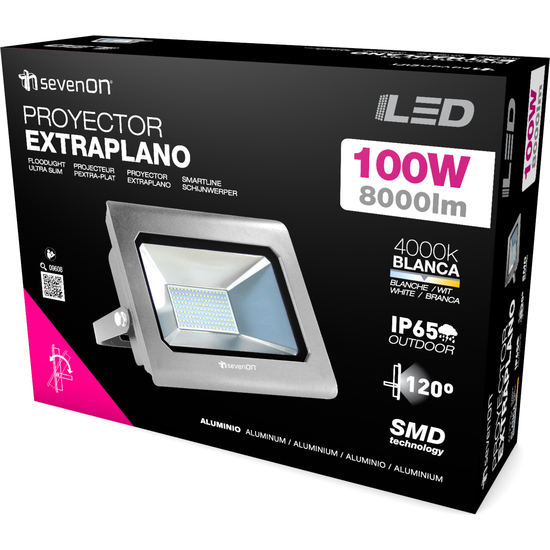 PROYECTOR LED EXTRAPLANO GRIS 100W 8000LM 25000H IP65 7HSEVENON BL.1 image 0