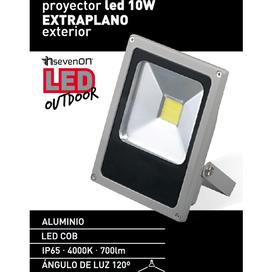 PROYECTOR LED COB EXTRAPLANO GRIS XP 10W 700LM 4000K 30000H IP65 7HSEVENON image 0