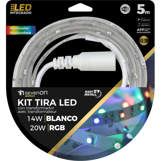 KIT TIRA LED WIFI 5M 20W DIMMABLE COLORES RGB + WHITE CON MANDO 7HSEVENON PREMIUM BL.1     image 0