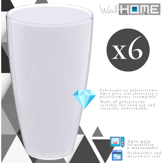 JUEGO DE 6 VASOS BLANCOS WELLHOME. image 1