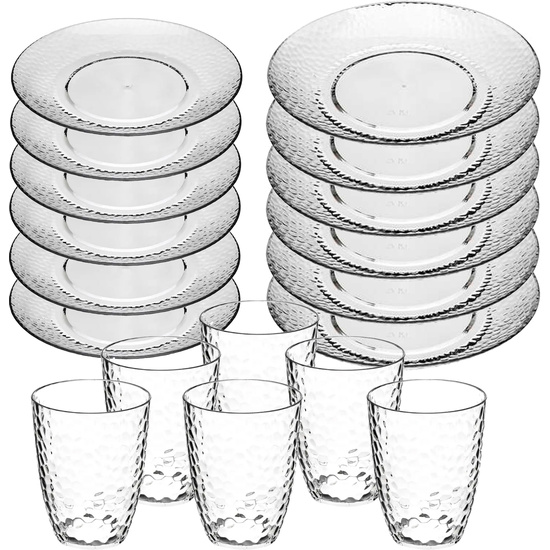 JUEGO DE 6 PLATOS LLANOS + 6 PLATOS DE POSTRE + 6 VASOS WELLHOME. image 0