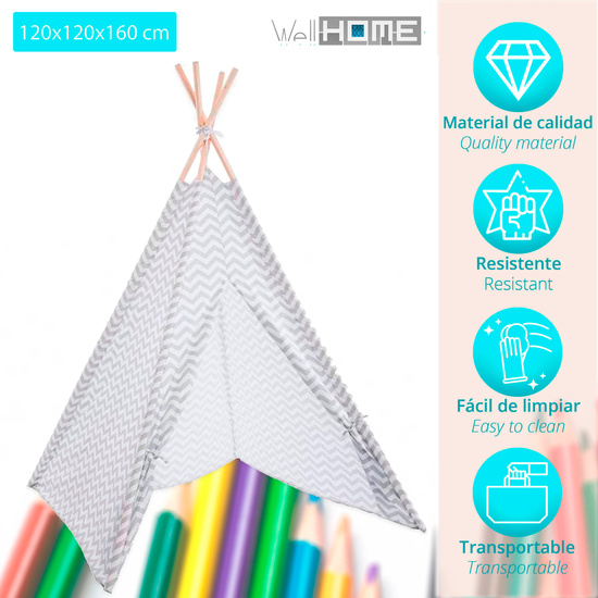 TIPI GRIS + GUIRNALDA LED INFANTIL WELL HOME image 1