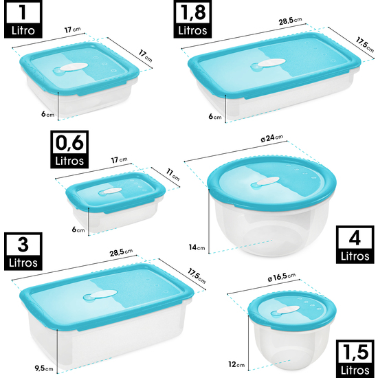 PACK DE 6PC DE RECIPIENTES 2 EN 1 EN POLIPROPILENO DE COLOR AZUL WELLHOME. image 2