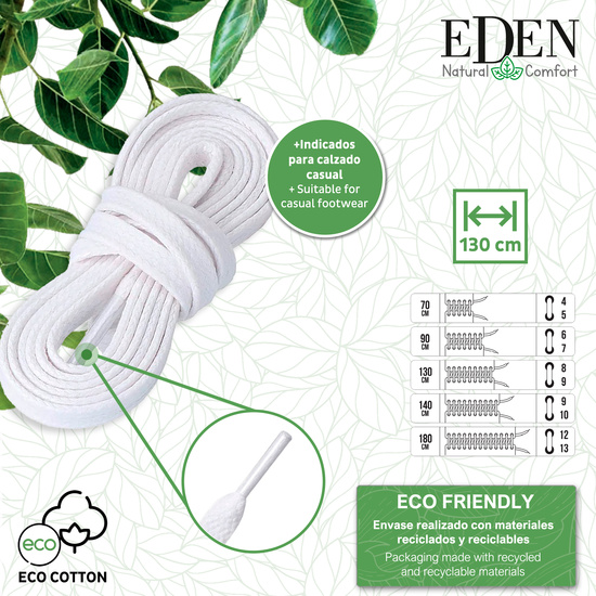 PACK DE 3 PARES ECO COTTON PLANOS BLANCO 6MM 130CM EDEN. image 1