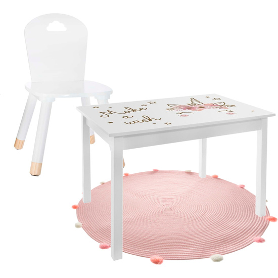 CONJUNTO DE MESA DECORADA NIÑA + ALFOMBRA INFANTIL + SILLA INFANTIL WELLHOME image 0