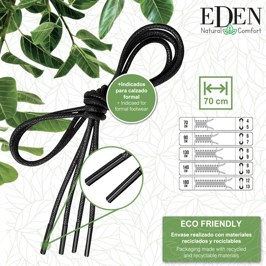 EDEN 2 PARES DE CORDONES ECO COTTON ELEGANTES ENCERADOS NEGRO 1.5MM 70CM image 1