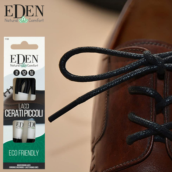 EDEN 2 PARES DE CORDONES ECO COTTON ELEGANTES ENCERADOS NEGRO 1.5MM 70CM image 2