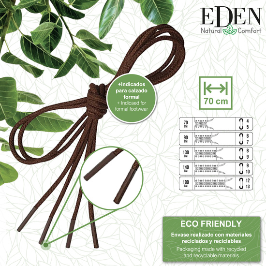 EDEN 2 PARES DE CORDONES ECO COTTON ELEGANTES ENCERADOS MARRON 1.5MM 70M image 1