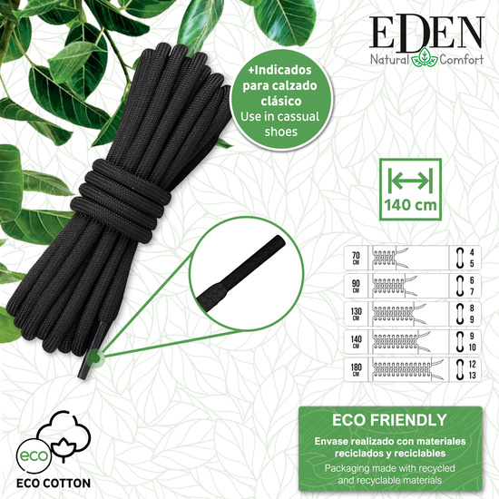 EDEN 1 PAR DE CORDONES ECO COTTON EXTRA STRONG NEGRO 6MM 140CM image 1
