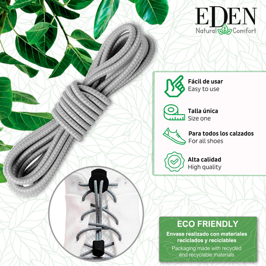 EDEN 1 PAR DE CORDONES ELÁSTICOS AUTOBLOCANTES UNIVERSAL GRIS image 1