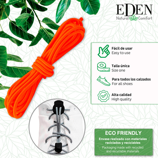 EDEN 1 PAR DE CORDONES ELÁSTICOS AUTOBLOCANTES UNIVERSAL NARANJA image 1