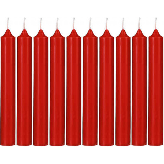 JUEGO DE 10 VELAS ROJAS CON PALOS H.16CM image 0