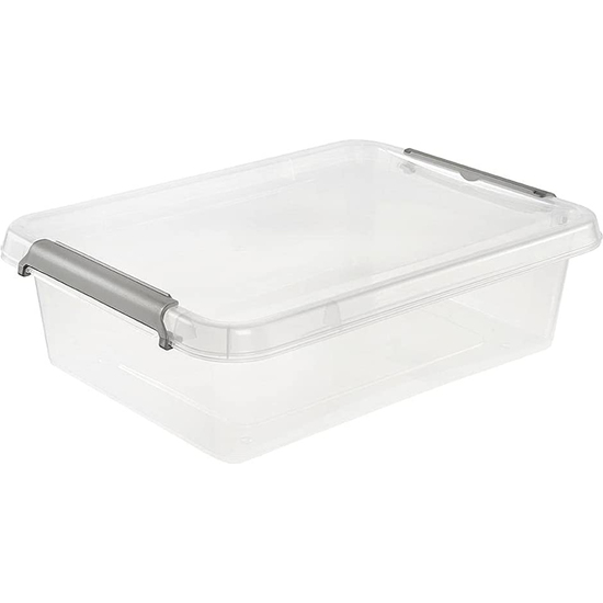 CAJA DE ALMACENAMIENTO / CAJA DE CLIP LARA, 8,5 LITROS, MODULAR APILABLE, TAPA CON CLIP PARA CERRAR, TRANSPARENTE image 0