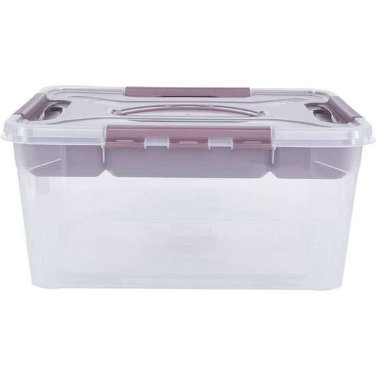 CAJA DE ALMACENAJE CON TAPA CON ASA, INCLUYE BANDEJA ORGANIZADORA, 39 X 29 X 18 CM, 15,3 L, HUBERT+HILDA, TRANSPARENTE/TAUPE (GRIS) image 1