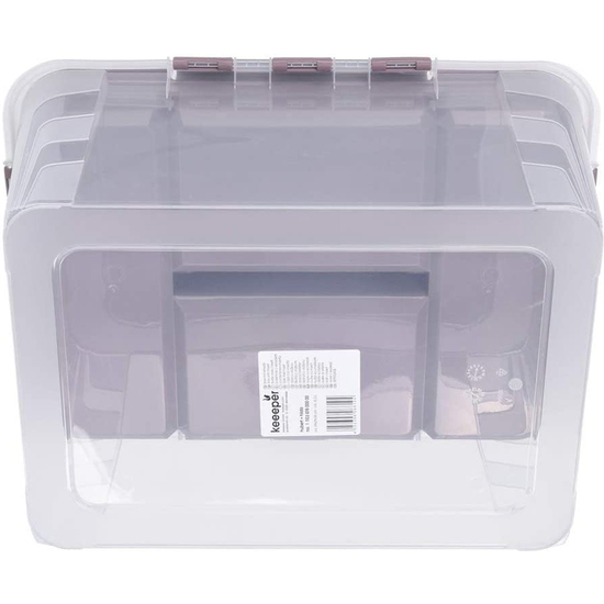 CAJA DE ALMACENAJE CON TAPA CON ASA, INCLUYE BANDEJA ORGANIZADORA, 39 X 29 X 18 CM, 15,3 L, HUBERT+HILDA, TRANSPARENTE/TAUPE (GRIS) image 3