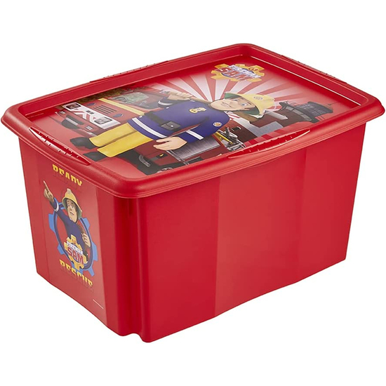 CAJA DE ALMACENAMIENTO CON DECORACIÓN, CON TAPA, 45 LITROS, 55,5X40X30, SAM EL BOMBERO, COLECCIÓN PAULINA image 0