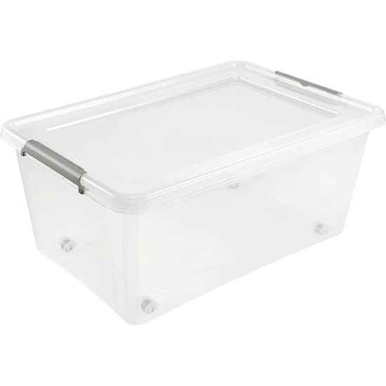 CAJA DE ALMACENAMIENTO CLIPBOX LARS, 40 L, 58 X 39 X 25, CON RUEDAS, TAPA CON CLIP PARA CERRAR, TRANSPARENTE image 0