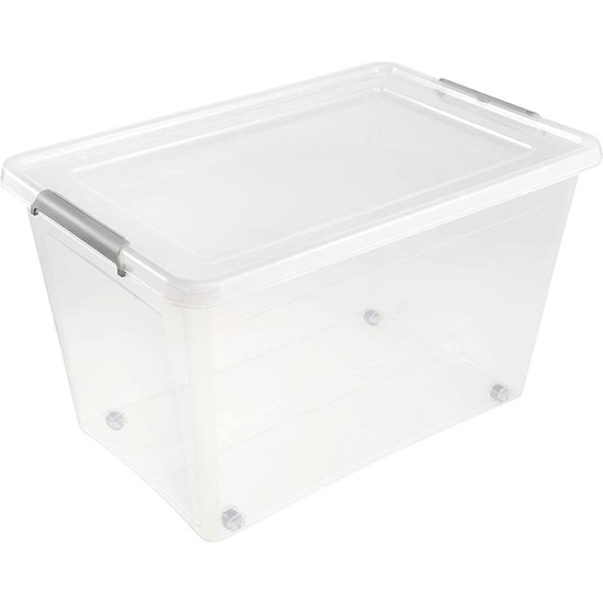 CAJA DE ALMACENAMIENTO CLIPBOX LARS, 60 L, 58 X 39 X 35, CON RUEDAS, TAPA CON CLIP PARA CERRAR, TRANSPARENTE image 0