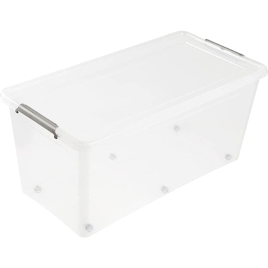 CAJA DE ALMACENAMIENTO CLIPBOX LARS, 75 L, 76 X 39 X 35, CON RUEDAS, TAPA CON CLIP PARA CERRAR, TRANSPARENTE image 0