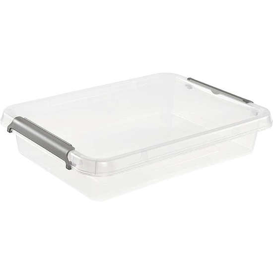 CAJA DE ALMACENAMIENTO / CAJA DE CLIP LARA, 6 LITROS, MODULAR APILABLE, TAPA CON CLIP PARA CERRAR, TRANSPARENTE image 0