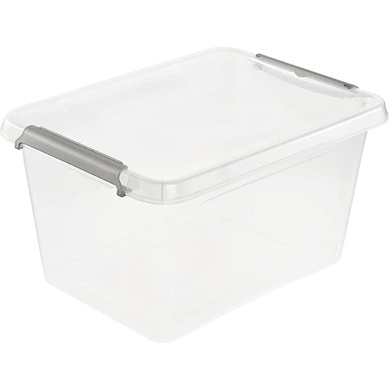 CAJA DE ALMACENAMIENTO / CAJA DE CLIP LARA, 15,5 LITROS, MODULAR APILABLE, TAPA CON CLIP PARA CERRAR, TRANSPARENTE image 0