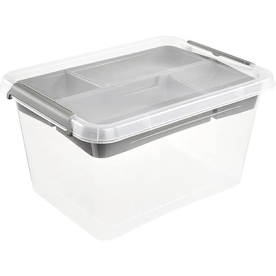 CAJA DE ALMACENAMIENTO / CAJA DE CLIP LARA, 15,5 LITROS, MODULAR APILABLE, TAPA CON CLIP PARA CERRAR, TRANSPARENTE image 6