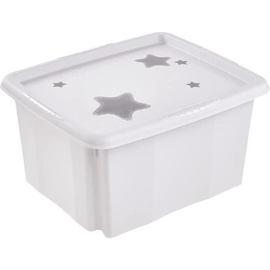 CAJA DE ALMACENAMIENTO CON DECORACIÓN, CON TAPA, 24 LITROS, 41,5X35,5X22, ESTRELLAS, COLECCIÓN PAULINA image 1