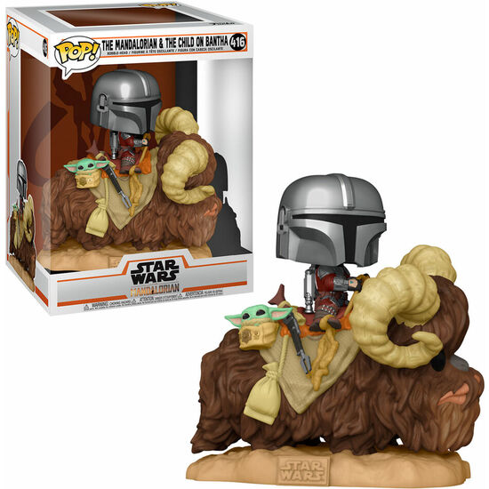 FIGURA POP STAR WARS THE MANDALORIAN MANDO ON BANTHA WITH CHILD IN BAG image 0