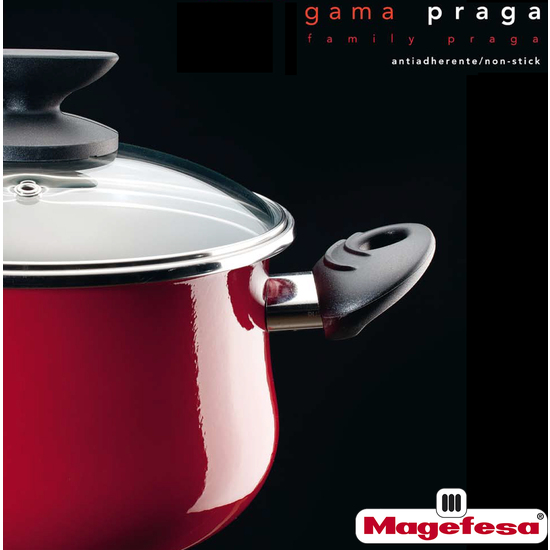 MAGEFESA PRAGA OLLA 30 CON TAPA VIDRIO, ACERO ESMALTADO VITRIFICADO GRANATE image 1