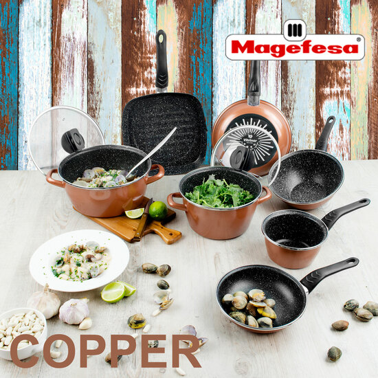 MAGEFESA COPPER TARTERA CUADRADA 27 CON TAPA DE VIDRIO image 1