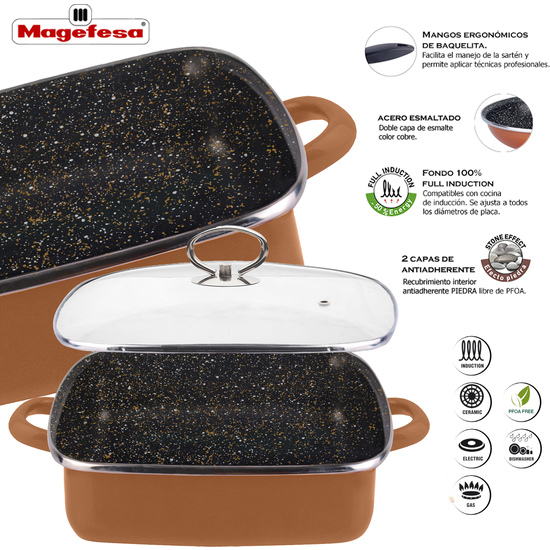 MAGEFESA COPPER TARTERA CUADRADA 27 CON TAPA DE VIDRIO image 3