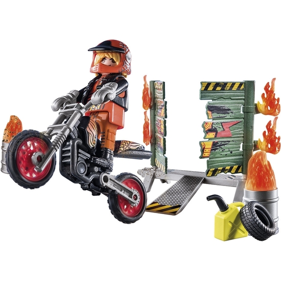 PLAYMOBIL STUNTSHOW STARTER PACK MOTO CON PARED DE FUEGO image 1