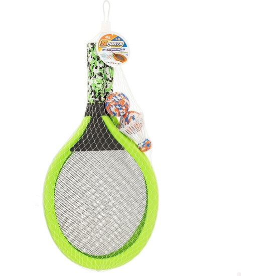 SET 2 RAQUETAS TENNIS Y BADMINTONG CON PELOTAS Y PLUMA 49 CM image 1
