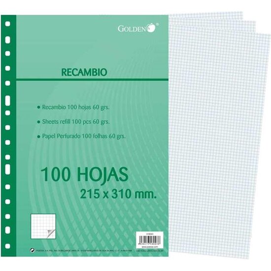 RECAMBIO FOLIOS CUADROS 4 ANILLAS A4 X100 UNIDADES image 0