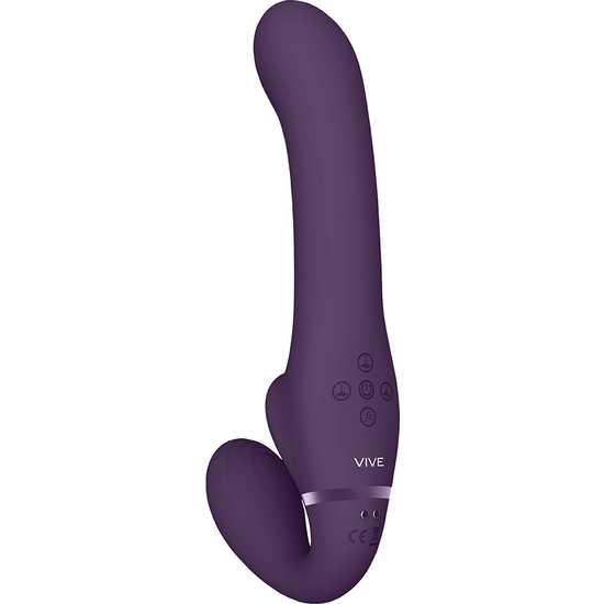 VIVE AI - DUAL VIBRATING & AIR WAVE TICKLER STRAPLESS STRAPON - PURPLE image 0