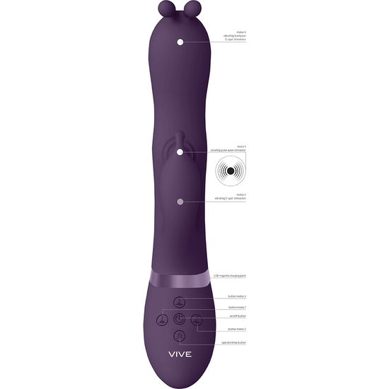 VIVE GADA - VIBRATING BUNNY EAR G-SPOT RABBIT WITH PULSE WAVE SHAFT - PURPLE image 6