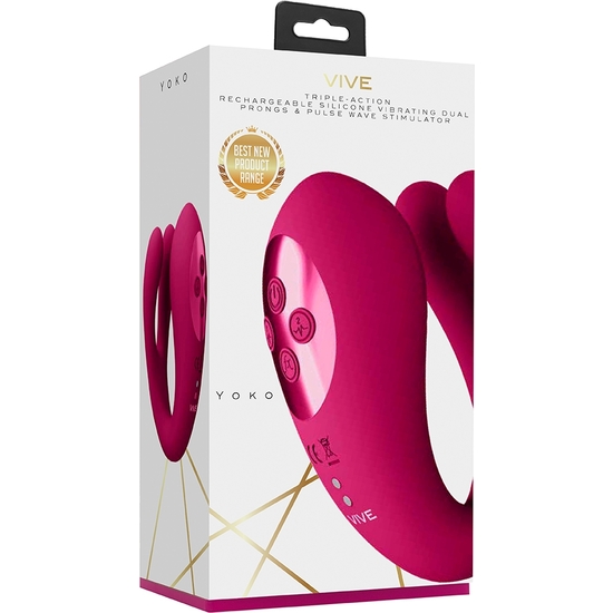 VIVE YOKO - TRIPLE ACTION VIBRATOR DUAL PRONGS WITH CLITORAL PULSE WAVE - PINK image 1