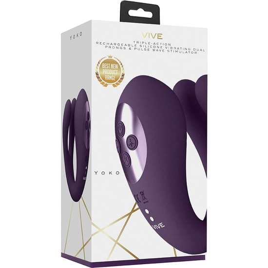 VIVE YOKO - TRIPLE ACTION VIBRATOR DUAL PRONGS WITH CLITORAL PULSE WAVE - PURPLE image 1