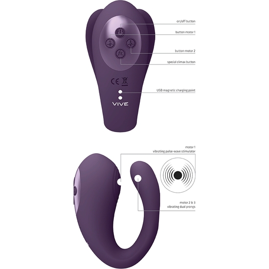 VIVE YOKO - TRIPLE ACTION VIBRATOR DUAL PRONGS WITH CLITORAL PULSE WAVE - PURPLE image 6