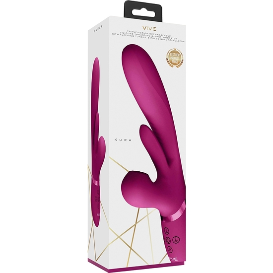 VIVE KURA - THRUSTING G-SPOT VIBRATOR WITH FLAPPING TONGUE AND PULSE WAVE STIMULATOR - PINK image 2