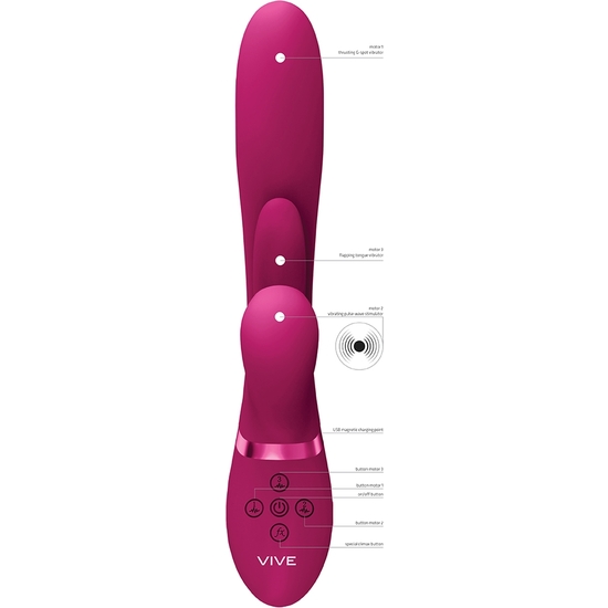 VIVE KURA - THRUSTING G-SPOT VIBRATOR WITH FLAPPING TONGUE AND PULSE WAVE STIMULATOR - PINK image 7