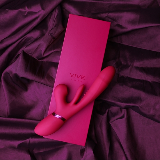 VIVE KURA - THRUSTING G-SPOT VIBRATOR WITH FLAPPING TONGUE AND PULSE WAVE STIMULATOR - PINK image 8