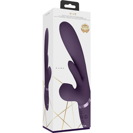 VIVE KURA - THRUSTING G-SPOT VIBRATOR WITH FLAPPING TONGUE AND PULSE WAVE STIMULATOR - PURPLE image 2
